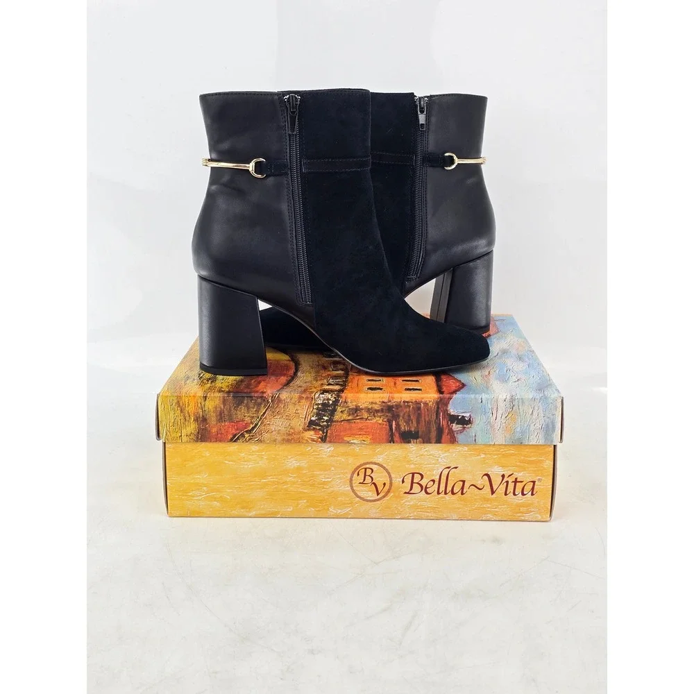 Bella Vita Quincy Booties Womens 9W Black Kidsuede Leather Ankle Boots - New